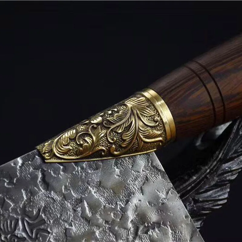 

8 Inch Handmade Knives 7Cr17MoV High Carbon Steel Copper Flower Decor Slicing Cleaver Kitchen Knives For Cutting Vegetables Meat