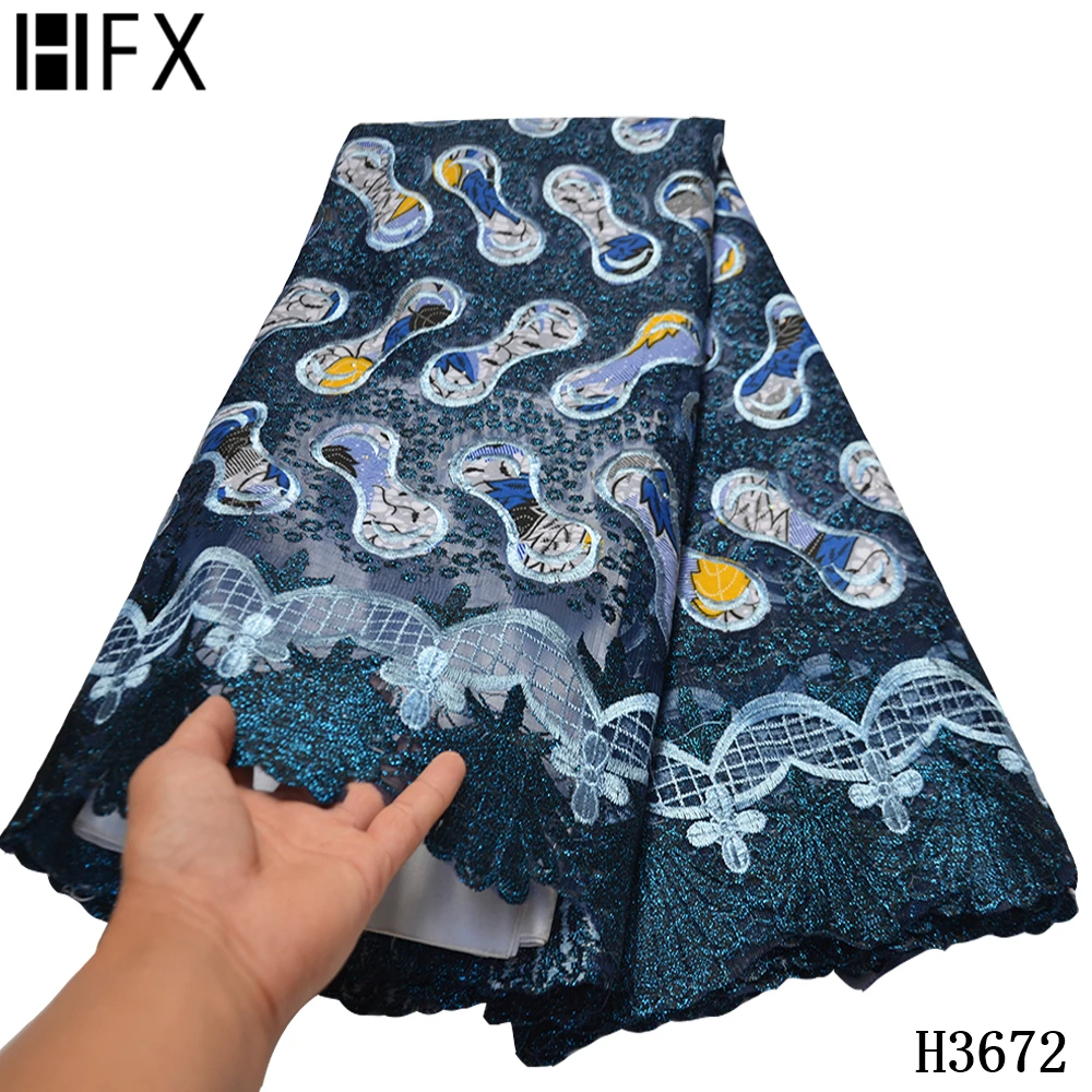 

HFX African Guinea swiss lace Fabric with wax 100% cotton fabrics Swiss voile lace popular Dubai style for women dress H3672