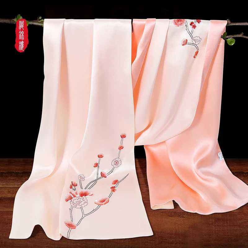 

★Женский шелковый шарф с вышивкой, весенне-осенний шелковый шарф с вышивкой