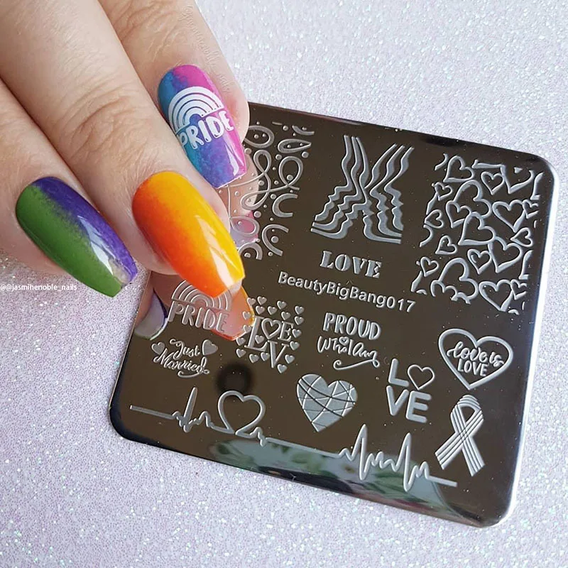 BeautyBigBang 6*6 см пластины для стемпинга ногтей гордыня гомосексуальные любовь радужные квадратные пластины для дизайна ногтей аксессуары для ногтей шаблон BBB017