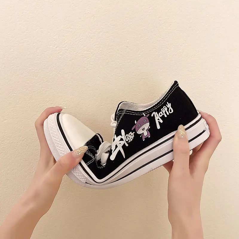 

2021 New Ladies Canvas Shoes, Solid Causal Lace Spring Women's Shoes, Printed Sports Shoes, Fashionable Vulcanized Shoes