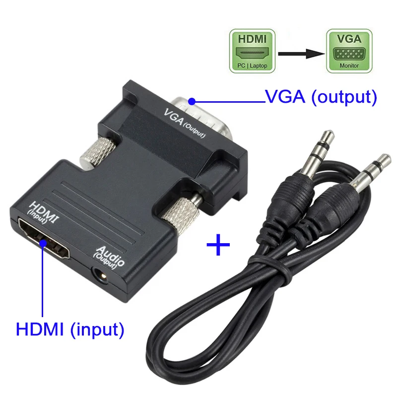 Преобразователь HD 1080P HDMI VGA с аудиоадаптером поддержка Сигнальный выход для