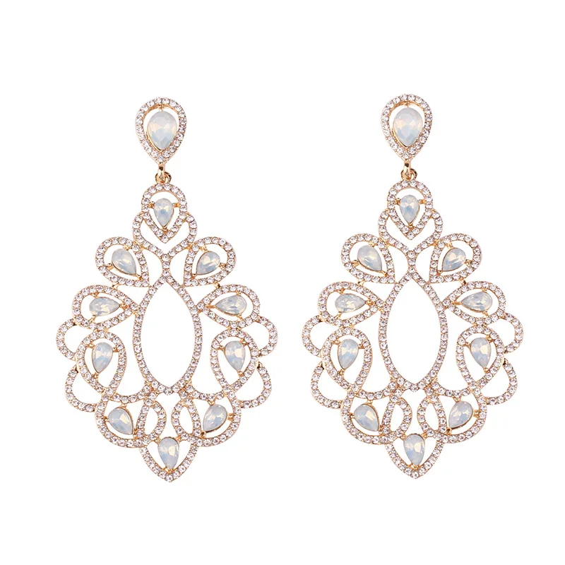 opal white Кристалл Опал Камень серьги в форме капли Стразы Золотой пирсинг серьги женские свадебные украшения Рождественский подарок - Окраска металла: opal white