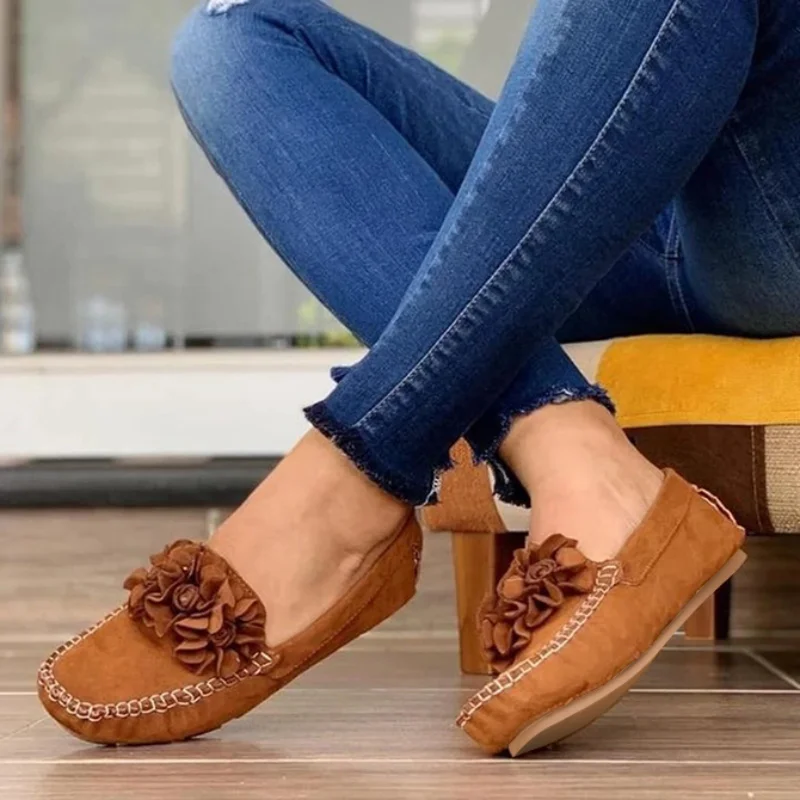 Women Shoes 2020 Handmade Ethnic Women Flats Leather Shoes Flat Flower Moccasins Soft Bottom Loafers Slip on Ladies Shoes Loafer