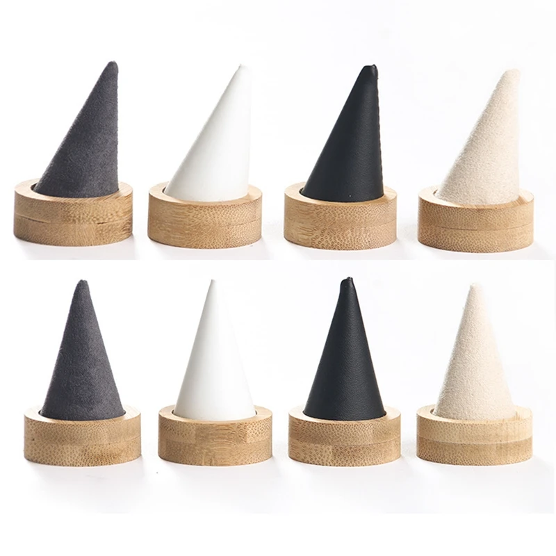 

Бамбуковая белая подставка для демонстрации конических колец на кончик пальца, держатель для колец, подставка для демонстрации ювелирных и...