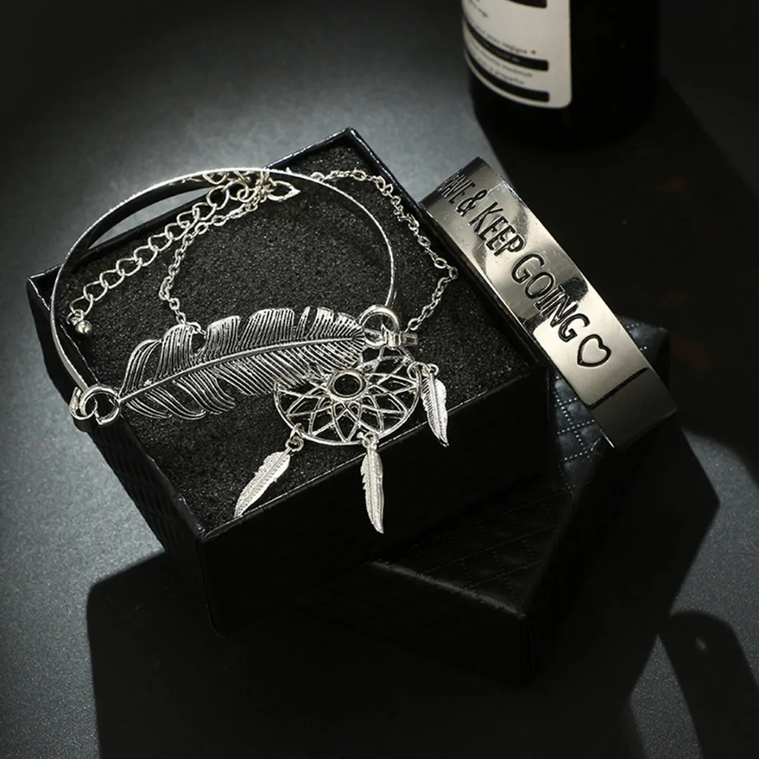 3 шт./компл. серебристого цвета в стиле Ловец снов цепь с перьями браслет Будьте