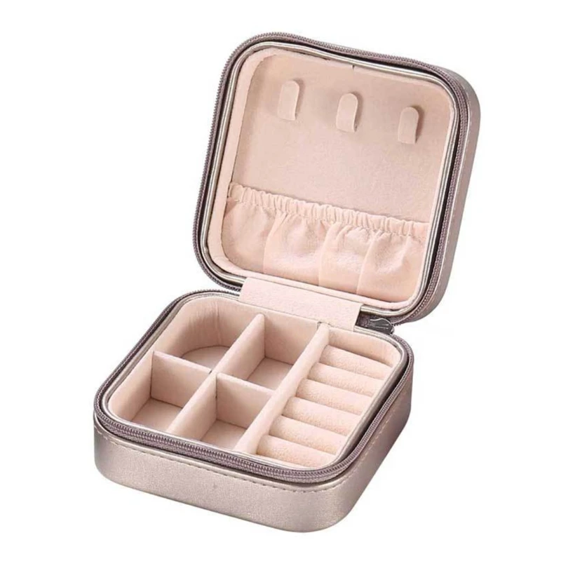 

Protable Women Leather Jewelry Box Organizer Display Jewellery Zipper Storage