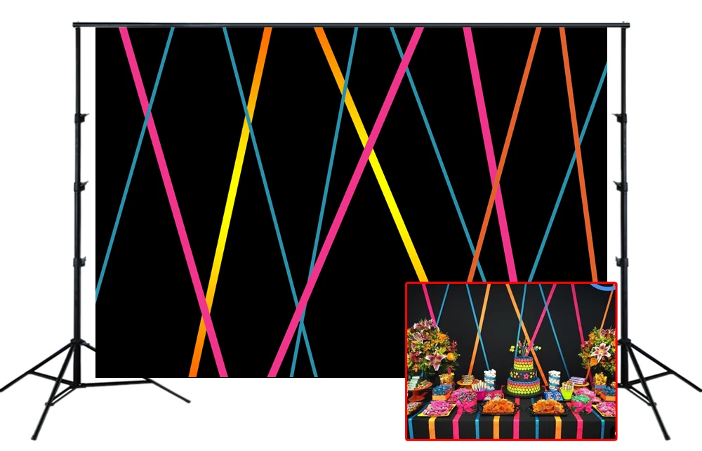 Черный неоновый светящийся Crazy вечерние фон День рождения красочные лазерным