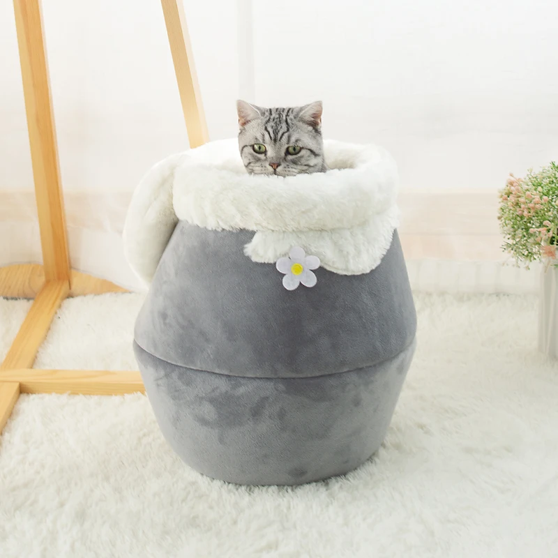 Grey Зимний теплый спальный мешок для кошки, плюшевый мягкий портативный складной милый домик для кошки, спальный мешок, подушка, утолщенная кровать для питомца, товары для котят - Цвет: Grey
