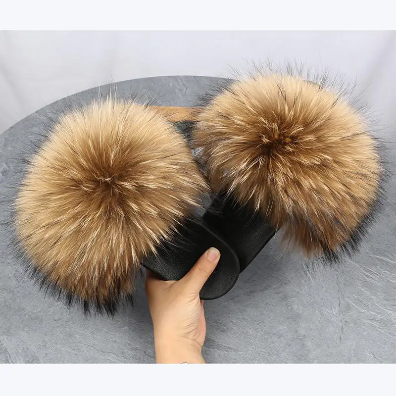 

New style ladies fur slippers ladies shoes cute plush fox fur fluffy sandals ladies fur slippers warm slippers women sandals