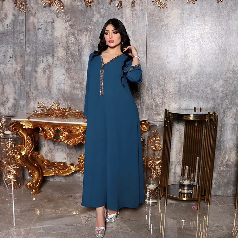 

Ramadan Eid Diamond Beading Abaya Dubai Kaftan Muslim Dress slam Djelaba Robe Longue Femme Diamond Beading Musulman Abayas Wy466