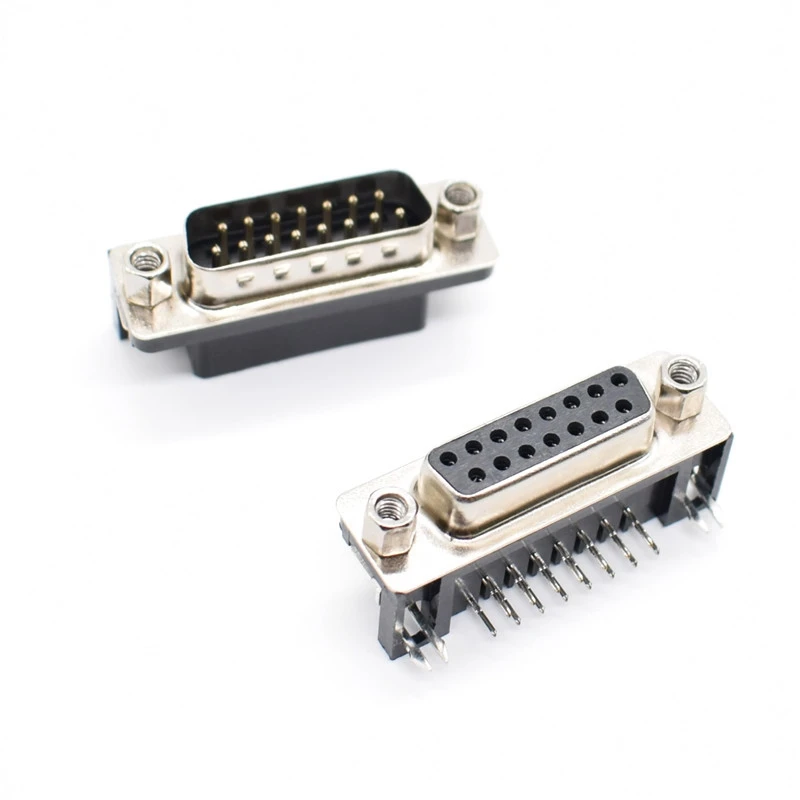 DR15 DB15 угловой 15 контактный гнездовой штырьковый разъем с креплением на печатную
