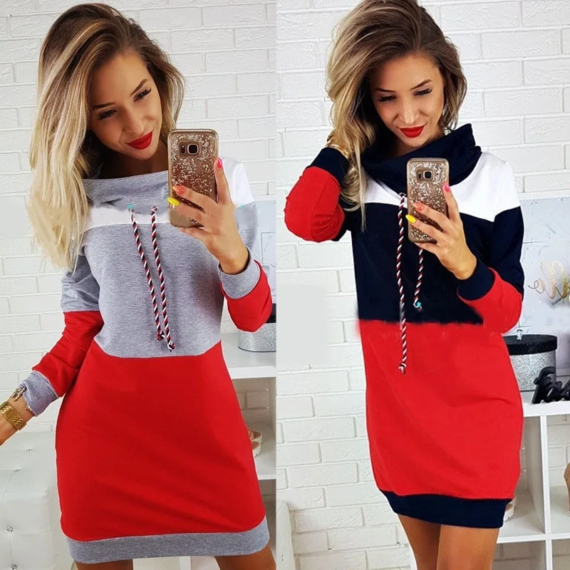 

2021 New Autumn Long Hoodies Women Dresses Casual Long Sleeve Hooded Sweatshirts Loose Oversized Pullover Hoodie Dress