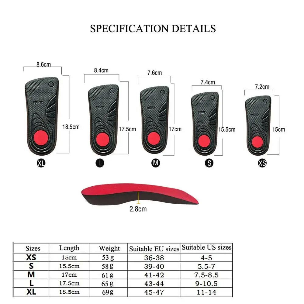 Для мужчин Ортопедические Стельки Arch Поддержка красного цвета со средним