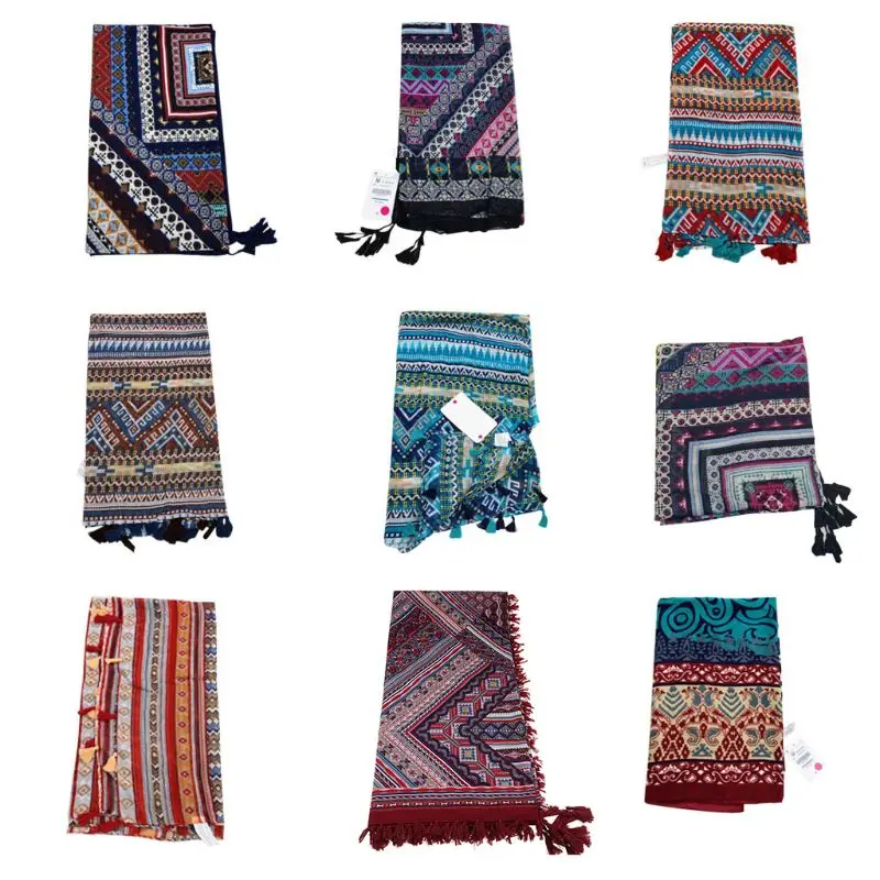 Женская этическая геометрическая шаль с кисточками хиджаб из пашмины элегантный