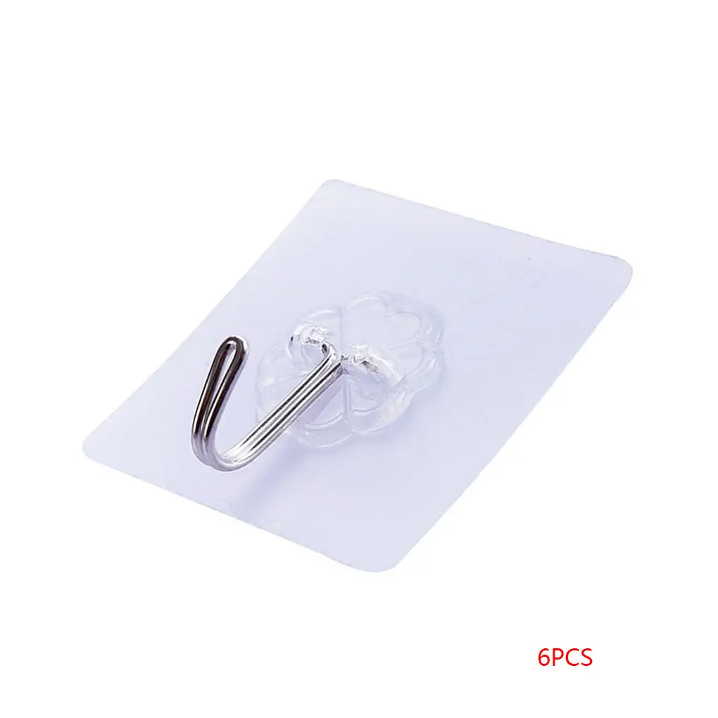 

6pcs/set Storage Hook Plastic Adhesive Hanger Self-Stick Wall Organizer Kitchen Bedroom Hanging Hook