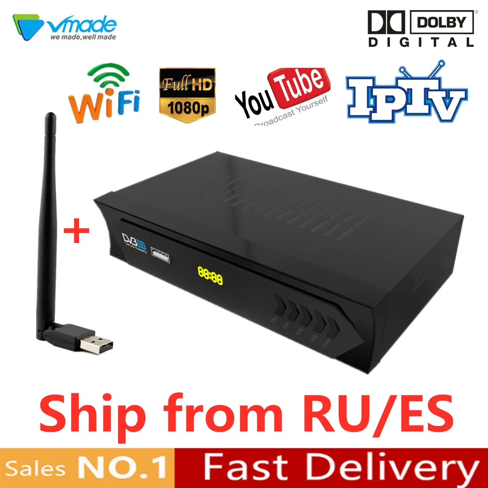Vmade Full hd 1080p ТВ-приставка DVB S2 в спутниковом ТВ-приёмнике ТВ-тюнер HD H.264 Mpeg2/4 есть Dolby телеприставка с USB wifi