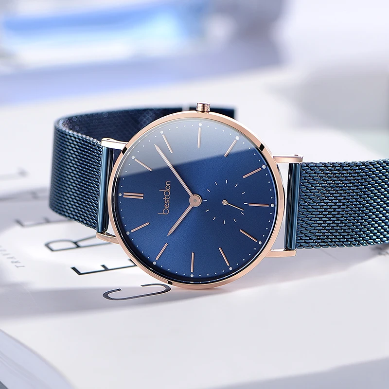 Мужские кварцевые часы Bestdon тонкие светящиеся водонепроницаемые наручные из