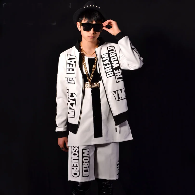 

Мужской Комплект из трех предметов, куртка + жилет + шорты, Мужская Уличная одежда, кожаная куртка в стиле хип-хоп, одежда для ночного клуба, п...