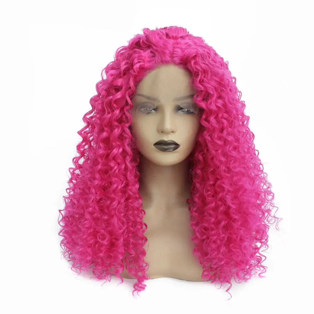 

Розовые курчавые вьющиеся передние парики на сетке, термостойкие волосы из волокна, без клея, Синтетические Искусственные вьющиеся парики ...