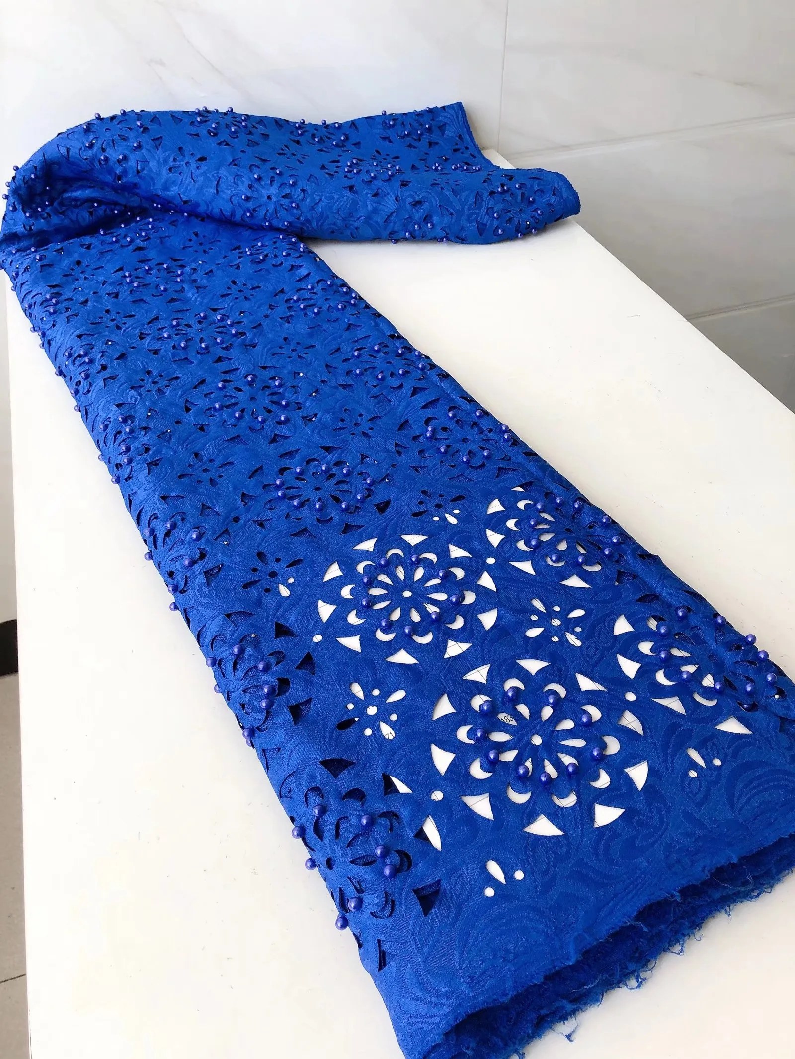 

YJC02 Factory price African cotton lace with beads ,top quality French mesh lace for Party & wedding dress！