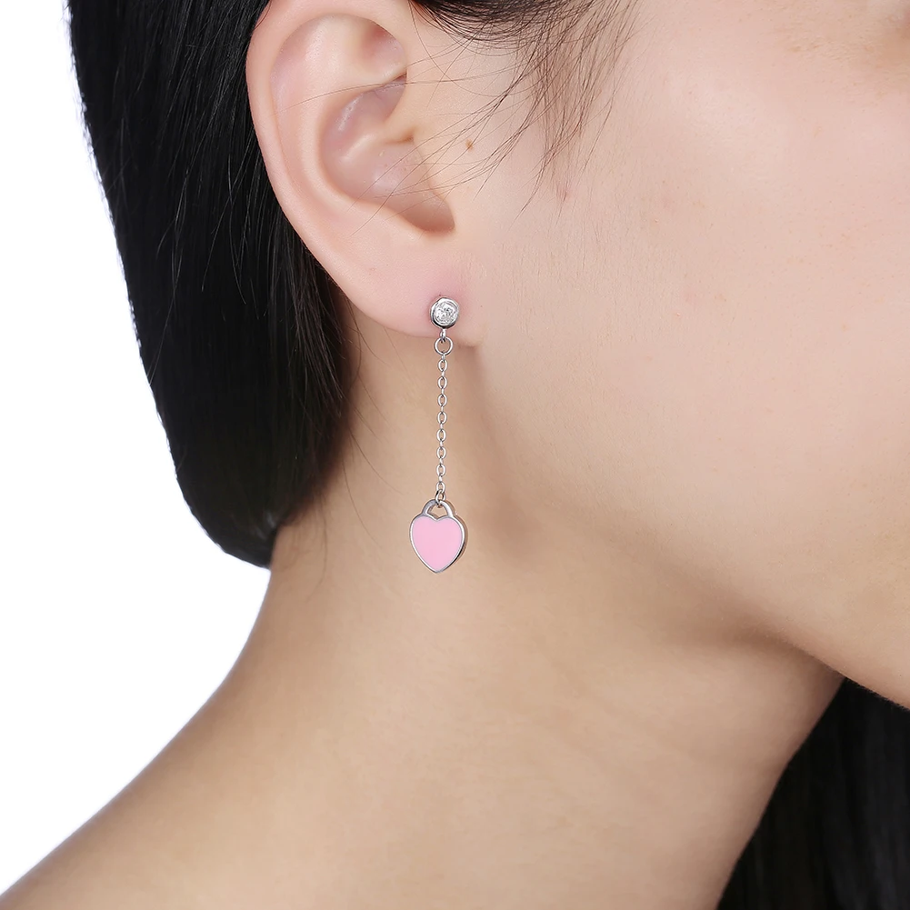 

LEKANI 925 Sterling Silver Drop Earrings For Women Trendy Zircon Heart Earings Pendientes Fine Jewelry Gift New Arrival