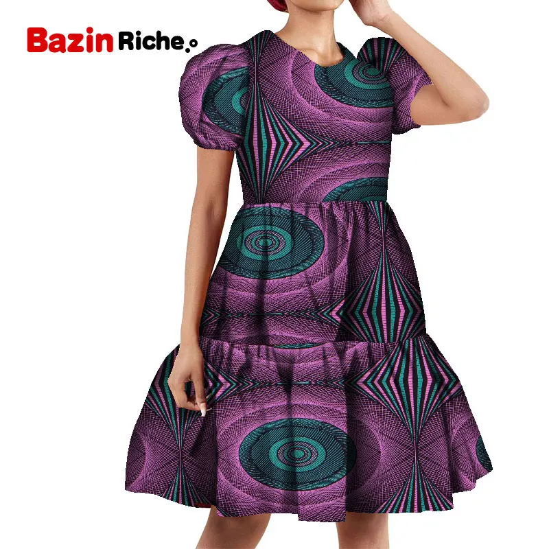 

African Dresses for Women Bazin Riche Short Sleeve Afcican Clothing WY8443