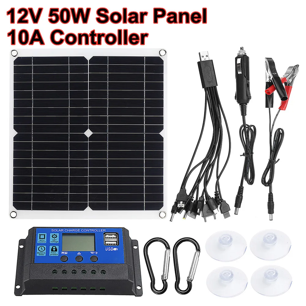 

USB Solar Panel 12V 50W High Efficiency IP65 Waterproof Solar Panel Cellphone USB Charger 10A Solar Panel DC Charge Controller