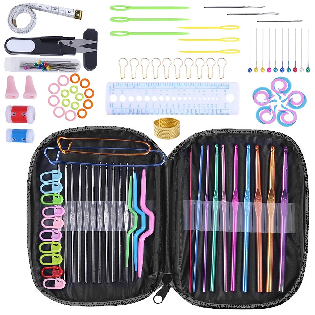 

100 Pieces/Set Crochet Hook Bag Set Weaving Knitting Needle Kit Aluminum Alloy Leather Yarn Knit Tools Home Sewing Tools