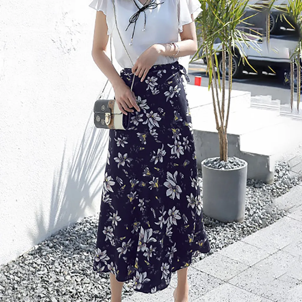 Летняя шифоновая Женская юбка с цветочным принтом повседневные юбки в Корейском
