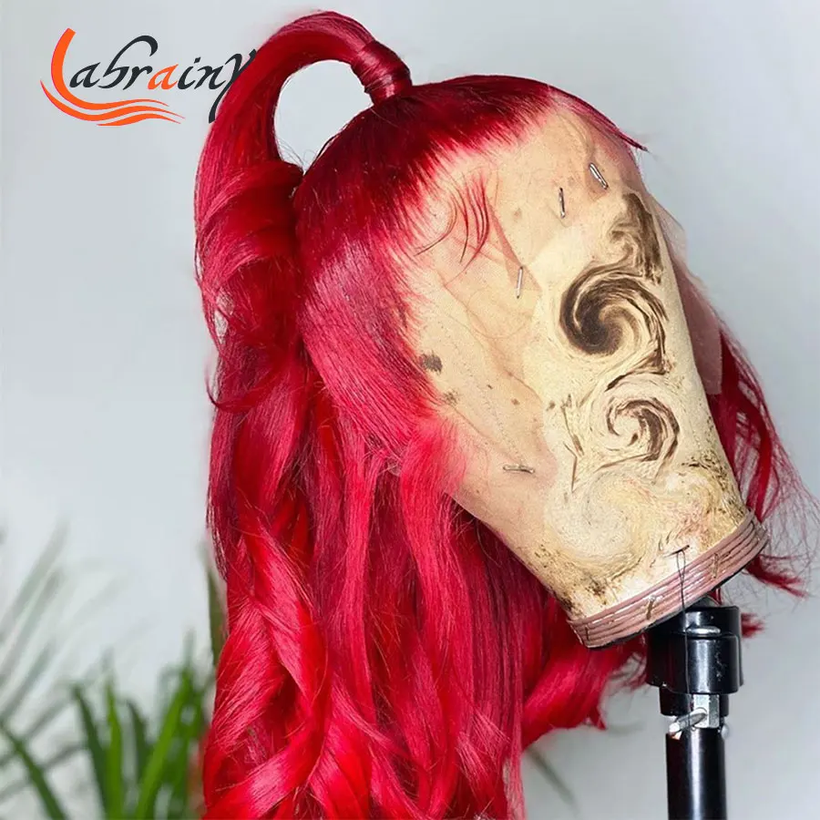 

Красный Hd Transaprent Lace Front al человеческие волосы парики бордового цвета с глубокой волной предварительно выщипанные 99J цветные кружевные перед...