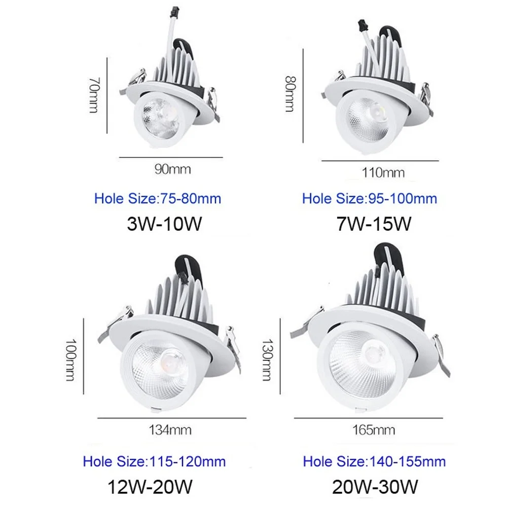 Регулируемый Встраиваемый светодиодный точечный светильник 360 градусов