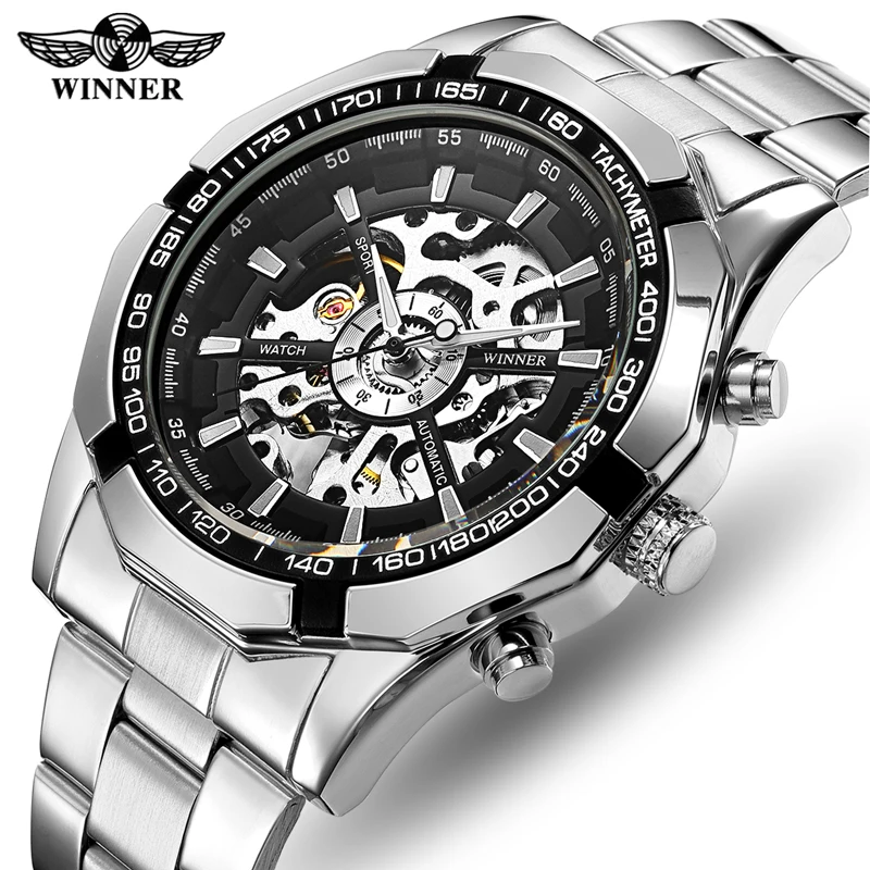 

WINNER Men Watch Top Luxury Brand Mens Self Winding Mechanical Watches Fashion Alloy Skeleton Waterproof Clock Male Wrist Watch