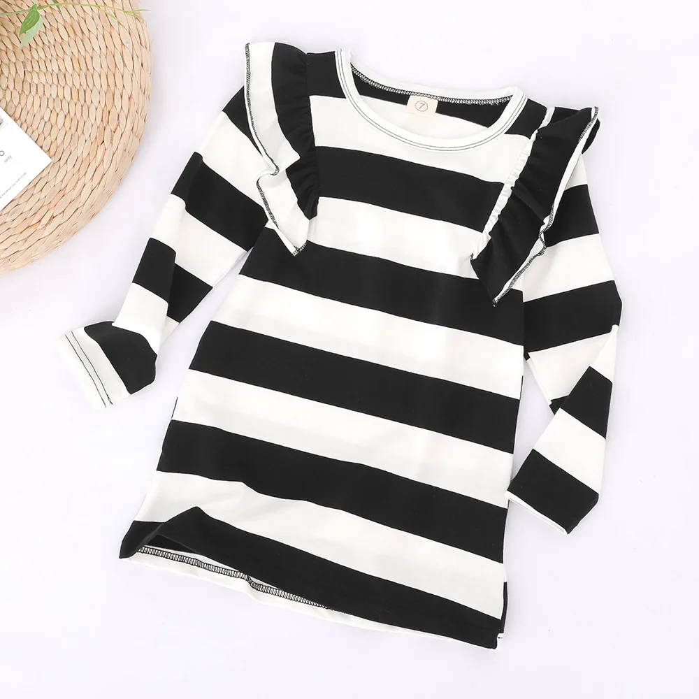 Милые летающие осенние наряды для маленьких девочек модный костюм в полоску