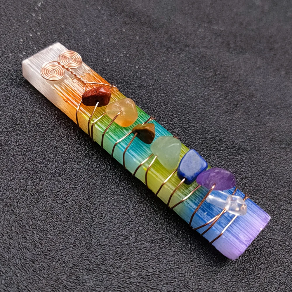 

Irregular Colorful Square Strips Seven Chakra Plaster Handle Yoga Stone Ornament Natural Crystal Home Office Feng Shui Ornaments