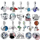 Новый чемодан из стерлингового серебра 925 пробы из трех частей для самолета и астронавта, подходит для изготовления оригинальных браслетов Pandora, модные украшения сделай сам