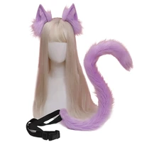 q1fa 3pcsset lolita handmade furry animal cat ear tail set plush ear hairhoop kc hairband cosplay hair accessories