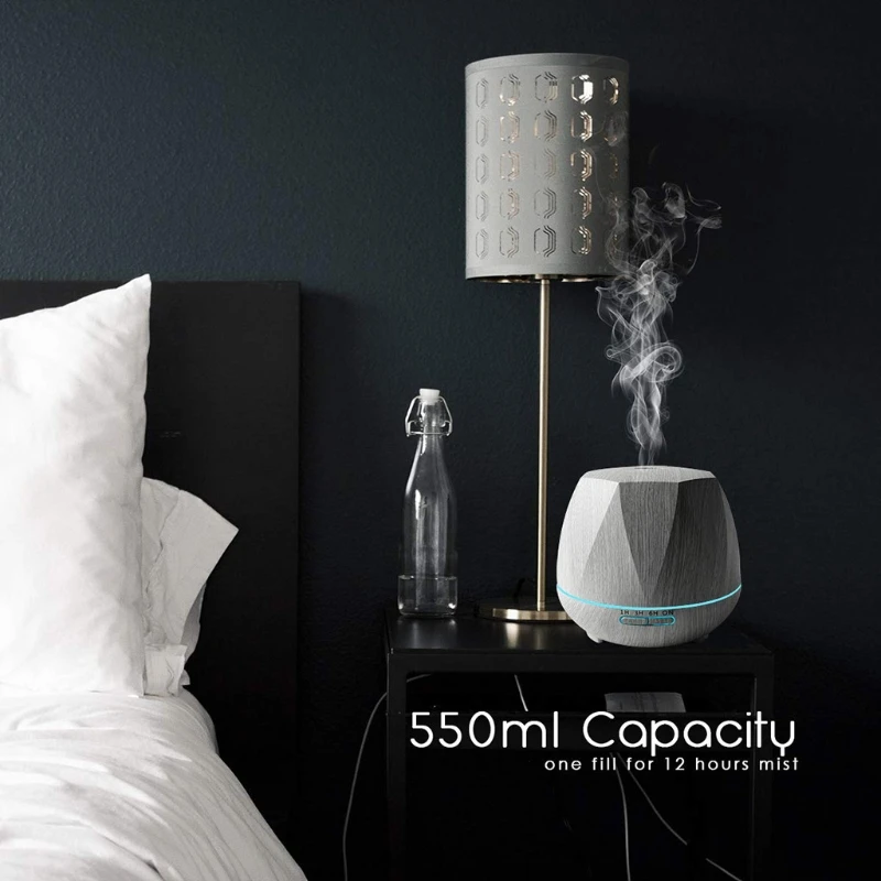 

808F 550ML Aromatherapy Essential Oil Diffuser 12 Hours Mist Time Facial Steamer Humidifier US Plug for Bedroom Baby Room