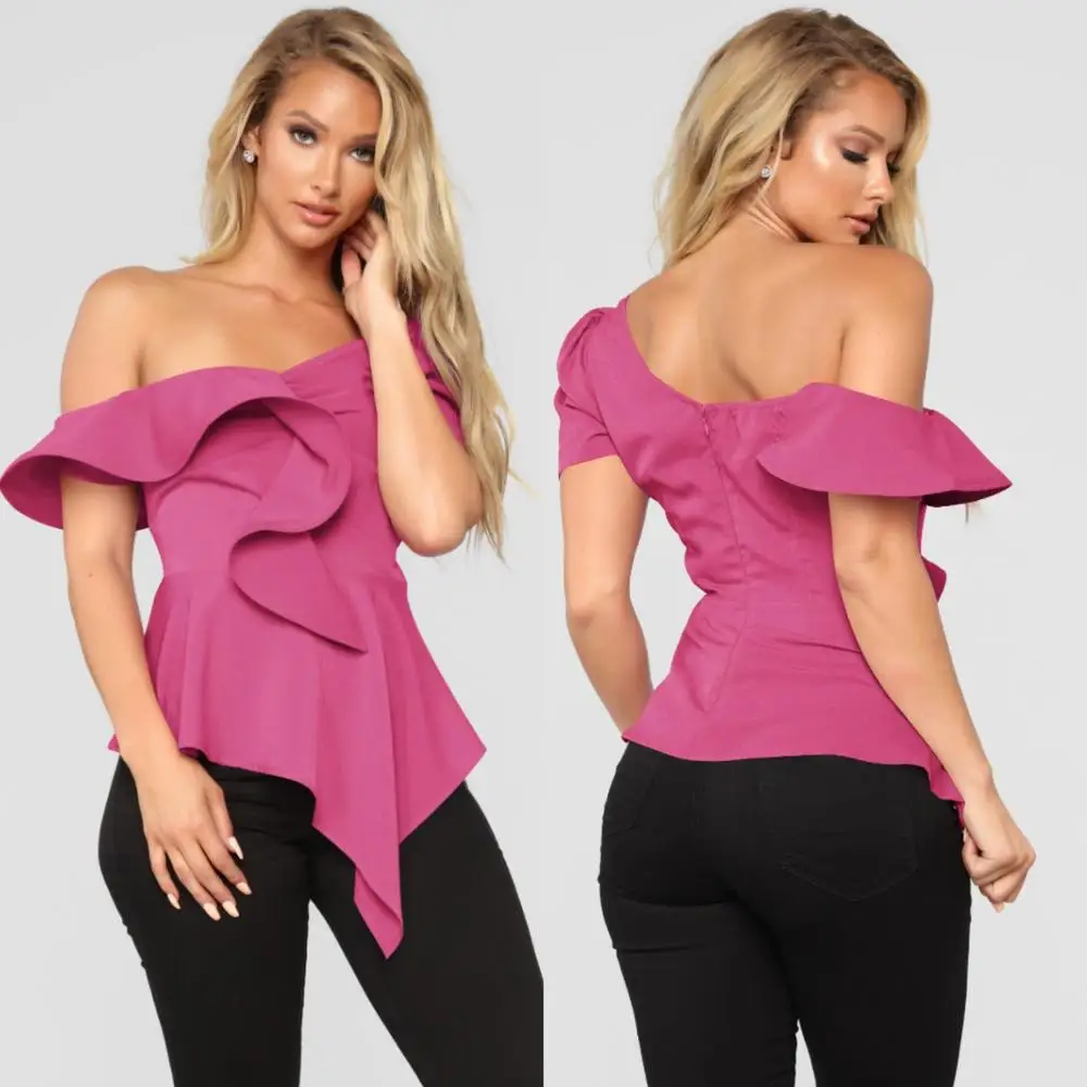 

Женская блузка с открытым плечом, зеленая или синяя Повседневная Блузка с оборками и баской, с открытыми плечами, уличная одежда, модель c40 н...