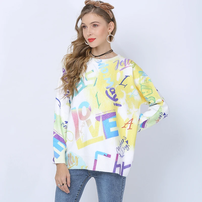 Autumn Winter Women Thick Knitted Sweater Oversized Pullovers Jumper Letter Print Christmas Warm Tops Pull Femme | Женская одежда