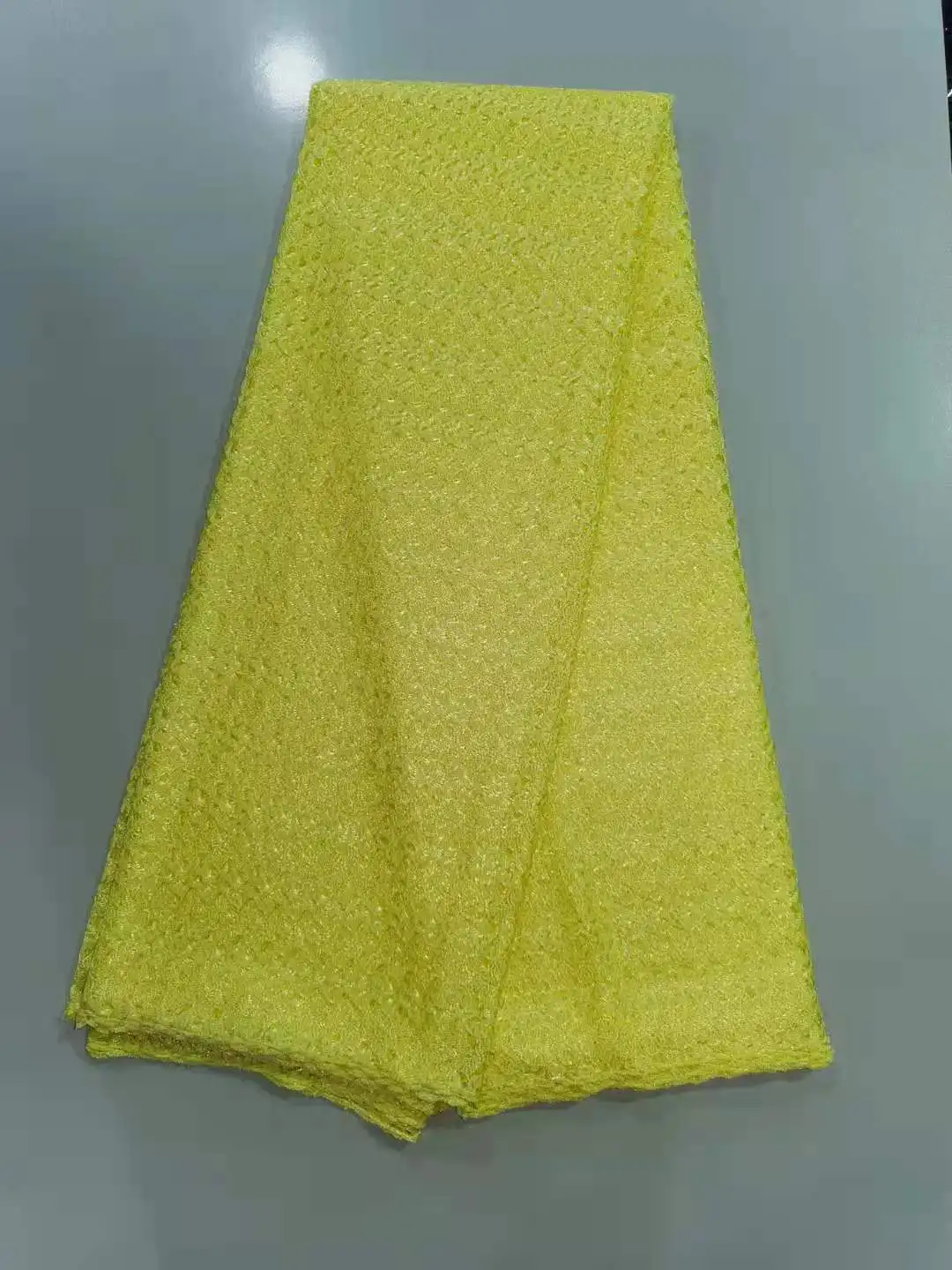 

Дешевая желтая африканская сетчатая кружевная Французская ткань 2021 Высококачественная вышитая нигерийская Тюль Кружево сеточка ткани для...