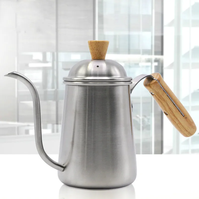 

650ml Stainless Steel Coffee Pot Gooseneck Spout Pour Over Maker Wodden Handle Long Dripper Mouth Kettle Milk Moka Teapot