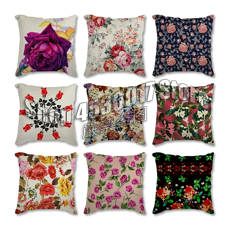 

Flowers Cushion Cover pillow decorative Roses cushion cover pillow Decorative Pillowcase for sofa Pillowcover flax Party Throw