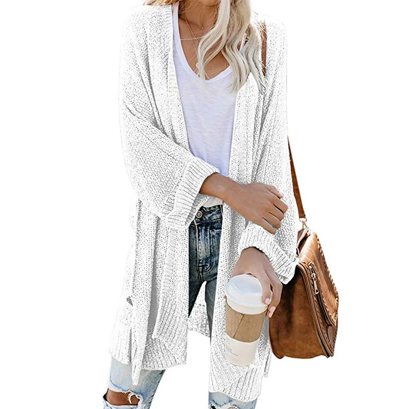 

2020 Women Sweater New Style European And American Women's Knitwear Big Size Long Section Split Sleeves Cardigan Sweater Women