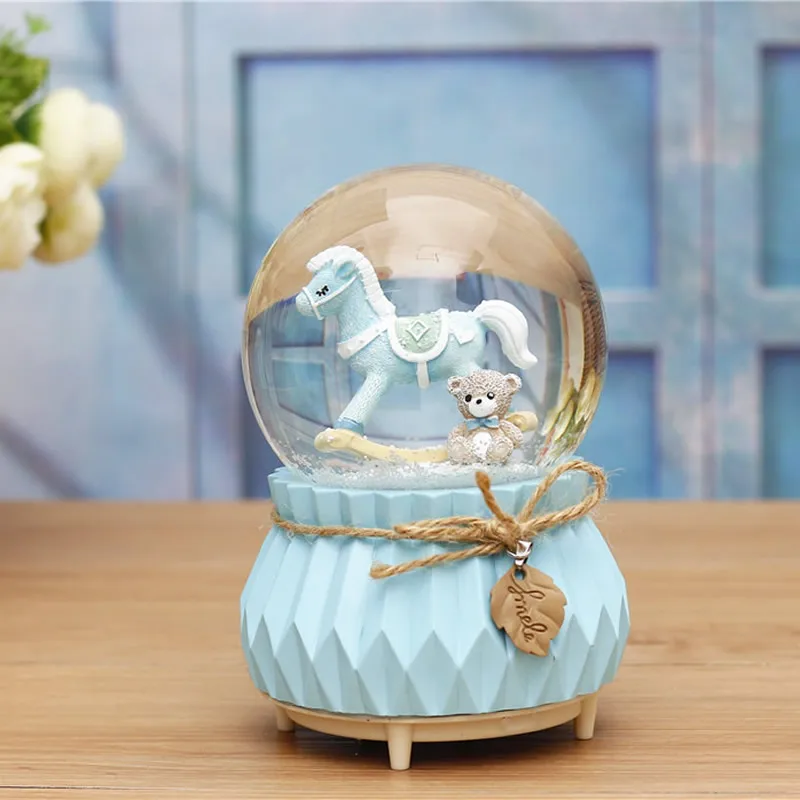 

Glass Music Box With LED Glow Ball Sphere Crystal Ball Creative Desktop Decoration Crafts Figurines Miniatures Christmas Gift