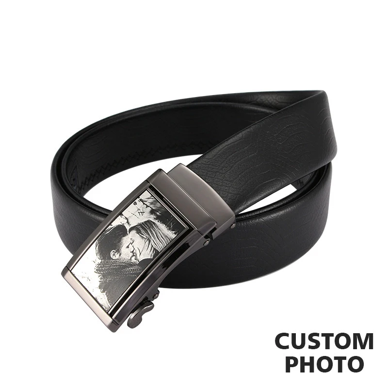 Custom Lovers Photo Belt Men Leather Belt Automatic Buckle Belts Men Black Belts Memorial Gift Dad Cummerbunds Cinturon Hombre