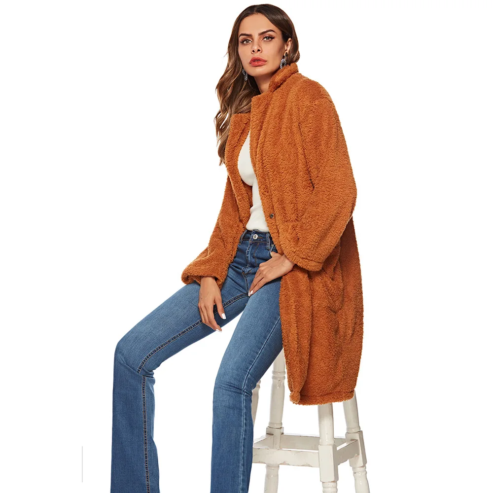 

Fannic Winter Brown Wool Coat Women Casual Single Button Solid Pocket Vetements Femme Hivers 2020