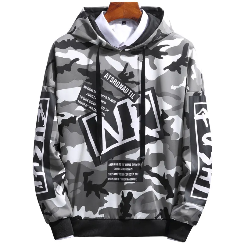 

Mens Hoodies Streetwear Camouflage Long Sleeve Drawstring Pullover Man Male Spring Autumn Casual Prints Hooded Sweatshirts