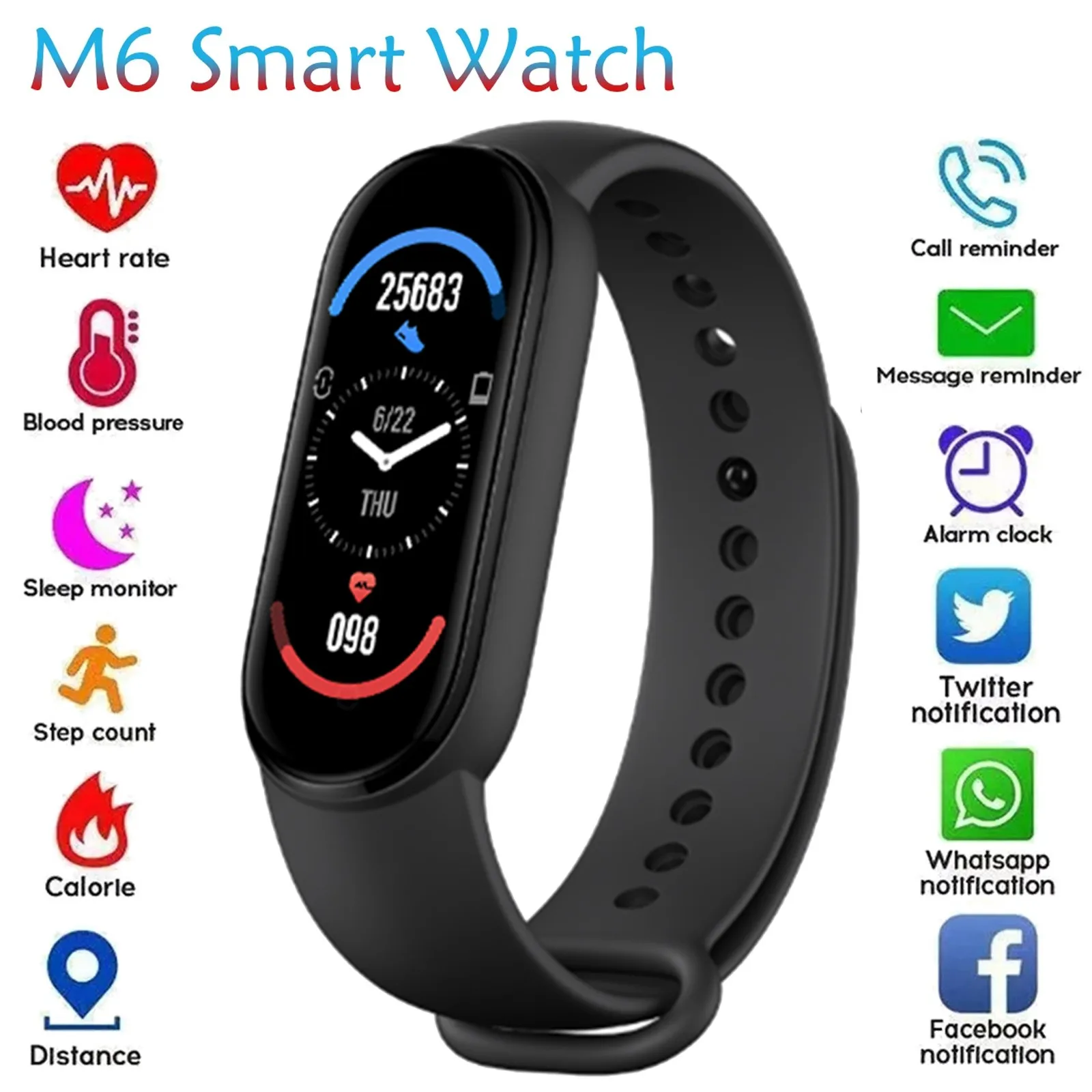 

M6 Global Version My Band 6 Smartwatch Fitness Bracelet For Xiaomi Huawei Phone Heart Rate Blood Pressure Men Women Wristband