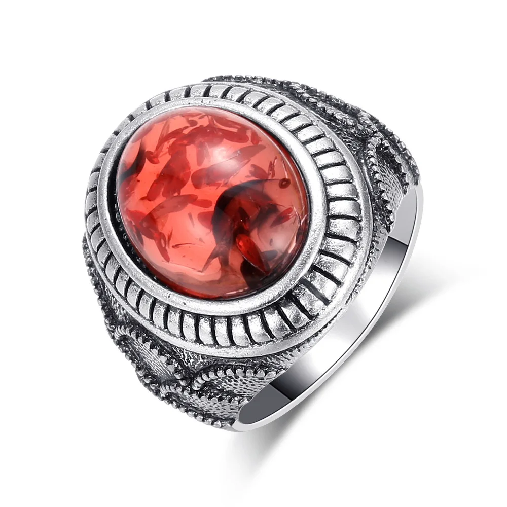 

Fashion Vintage Jewelry Imitation Thai Silver Color Rings For Women Exquisite Resin Alloy Rings Upscale Female Jewelry Gift